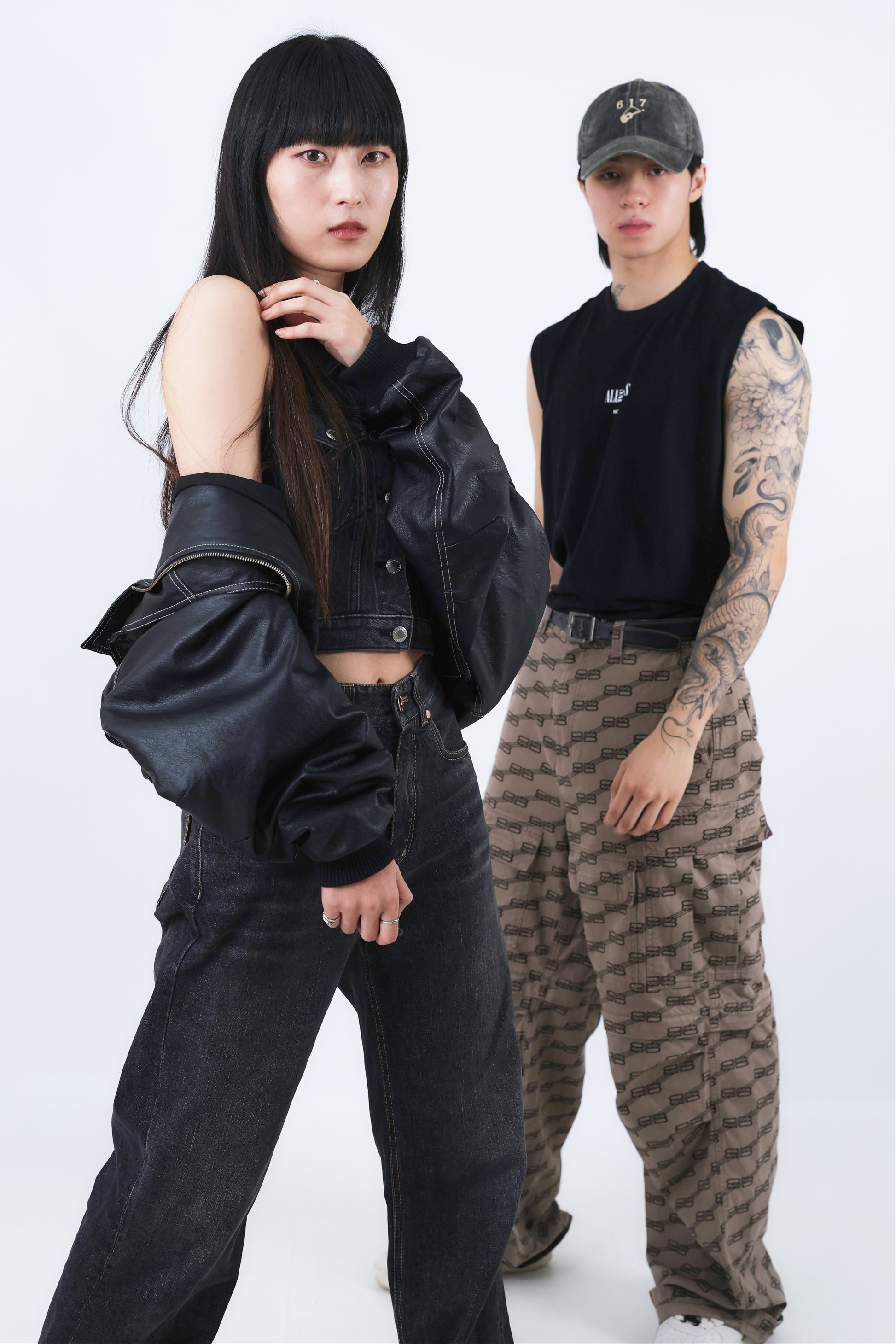Stylish duo posing for photo at Muse Studios self capture photo studio in Boston